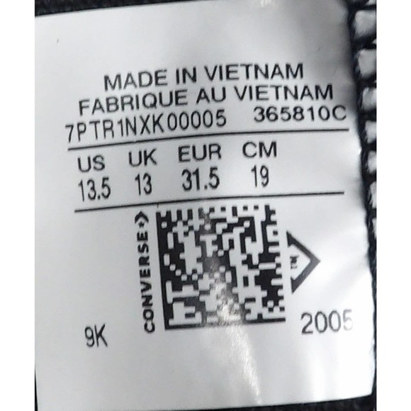 Converse Unisex Kids Chuck Taylor All Star 365810C Black Sneaker Shoes Size 13.5 - Picture 8 of 8